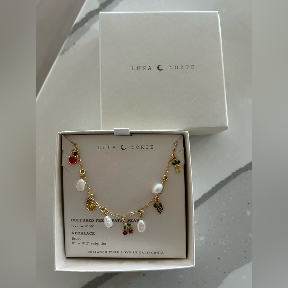 Luna Norte fruit charm pearl gold Necklace